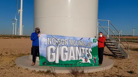 Miembros de Ecologistas en Acci&oacute;n en el parque e&oacute;lico de CAVAR