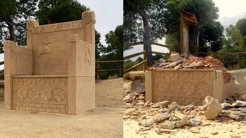 Fotograf&iacute;as del trono antes y despu&eacute;s de los actos vand&aacute;licos
