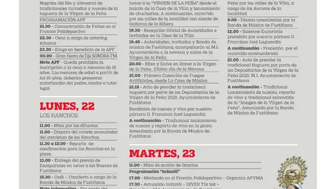 Fiestas en honor a la Virgen de la Pe&ntilde;a 2021 en Fusti&ntilde;ana