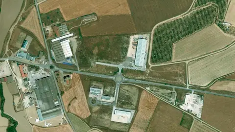 Vista a&eacute;rea del Pol&iacute;gono industrial La Vergalada de Falces y su entorno