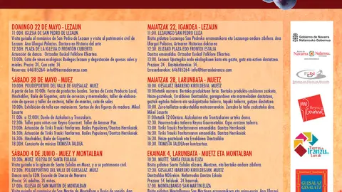 Cartel agenda de mayo a junio en Tierras de Iranzu
