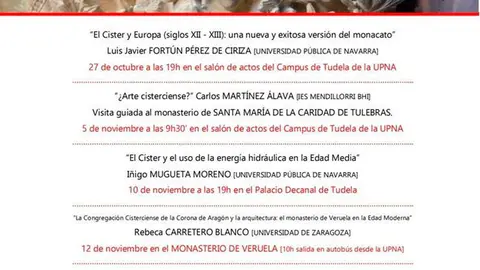 Curso de Oto&ntilde;o en Tudela &lsquo;El Cister Arte, Cultura, Patrimonio&rsquo;