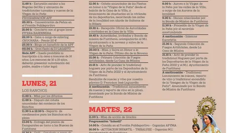 Fiestas en honor a la Virgen de la Pe&ntilde;a 2022 en Fusti&ntilde;ana