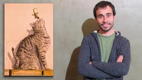 Eduardo Blanco Mendiz&aacute;bal junto a su fotograf&iacute;a Arte y vida