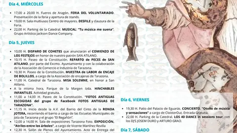 Programa de las Fiestas patronales en honor de San Atilano 2023 en Tarazona