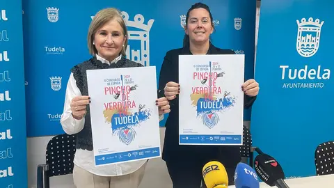 Piluka Unzu e Irune Garc&iacute;a en la presentaci&oacute;n de la segunda edici&oacute;n del Concurso de Espa&ntilde;a de Pincho de Verdura Ciudad de Tudela