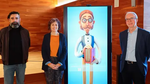 Carlos Fern&aacute;ndez de Vigo, CEO de Professor Octopus AI_LAB; Rebeca Esnaola, consejera de Cultura, Deporte y Turismo; y  Joaquim Llans&oacute;, director del Servicio de Archivos y Patrimonio Documental