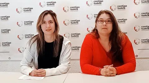 Eva Eliceche Le&oacute;n y Olga Risue&ntilde;o Molina en la rueda de prensa que ofreci&oacute; Contigo Tudela