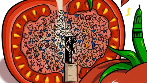 Cartel de fiestas de Tarazona titulado A tomate abierto