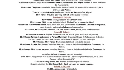 Programa de las Fiestas de San Juan de Cortes 2025