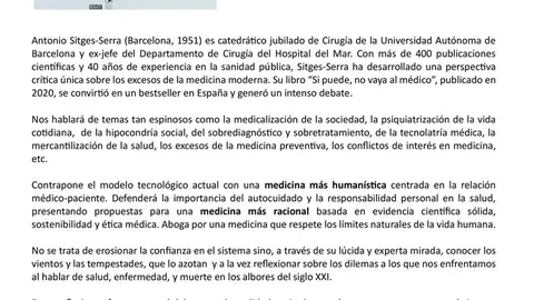 Conferencia en Tudela &lsquo;Si puede, no vaya al m&eacute;dico&rsquo; de Antonio Sitges Serra