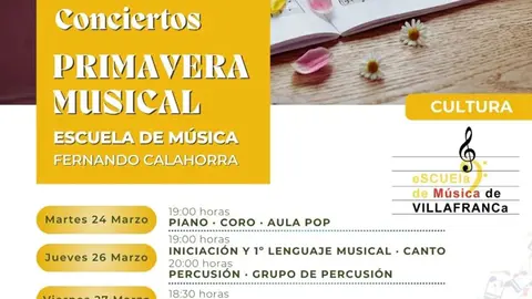 Ciclo de conciertos en Villafranca &lsquo;Primavera Musical&rsquo; a cargo de la Escuela de M&uacute;sica