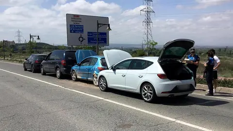 Colisi&oacute;n en cadena en la carretera de Tarazona en Tudela con cuatro veh&iacute;culos implicados, que dej&oacute; una mujer herida y provoc&oacute; retenciones en la v&iacute;a