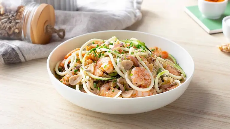 Receta de Spaguetti calabacin con langostinos Florette