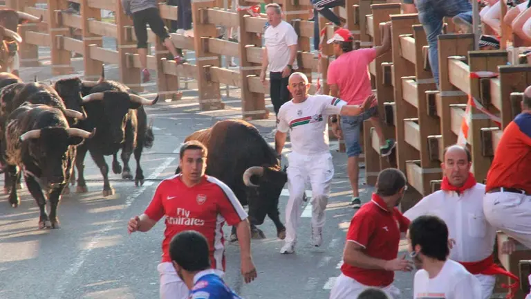 Pedro Moreno Miguel en un encierro de Tudela