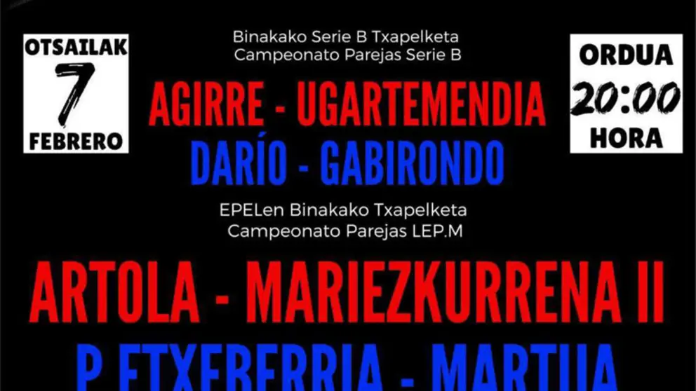 Campeonato de pelota en Tafalla de Parejas Serie B y LEP.M