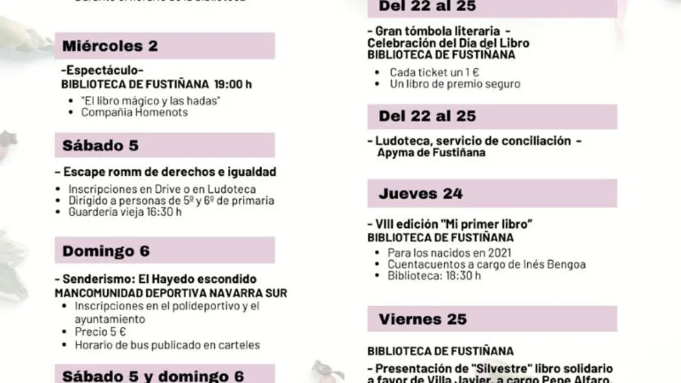 Agenda cultural abril 2025 en Fusti&ntilde;ana