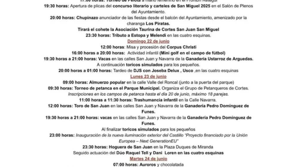 Programa de las Fiestas de San Juan de Cortes 2025