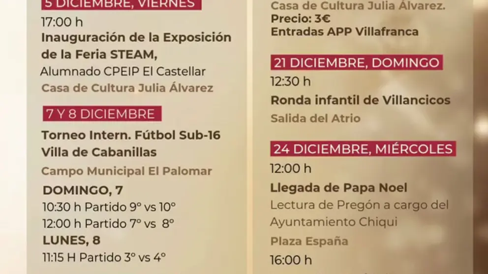 Programa de Navidad en Villafranca 2025