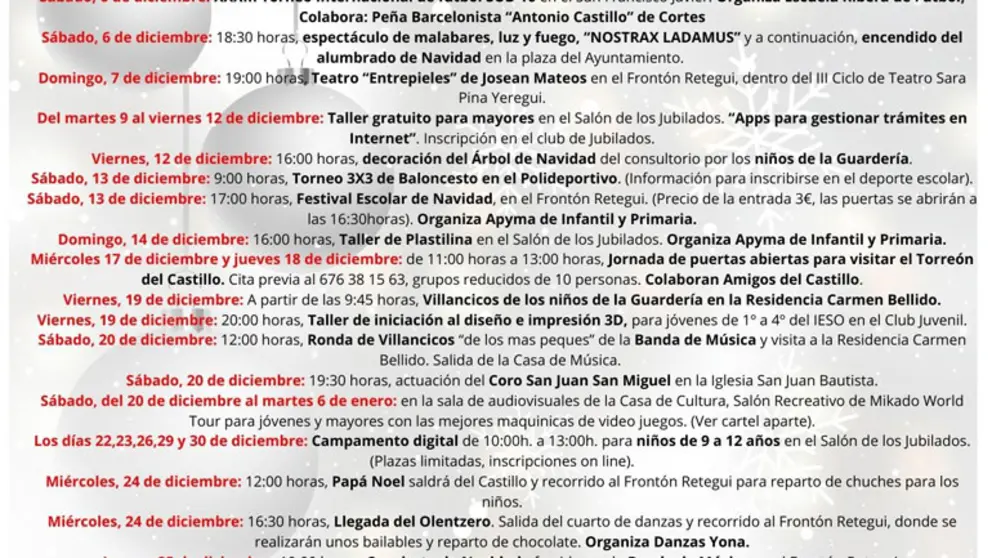 Programa de Navidad en Cortes 2025