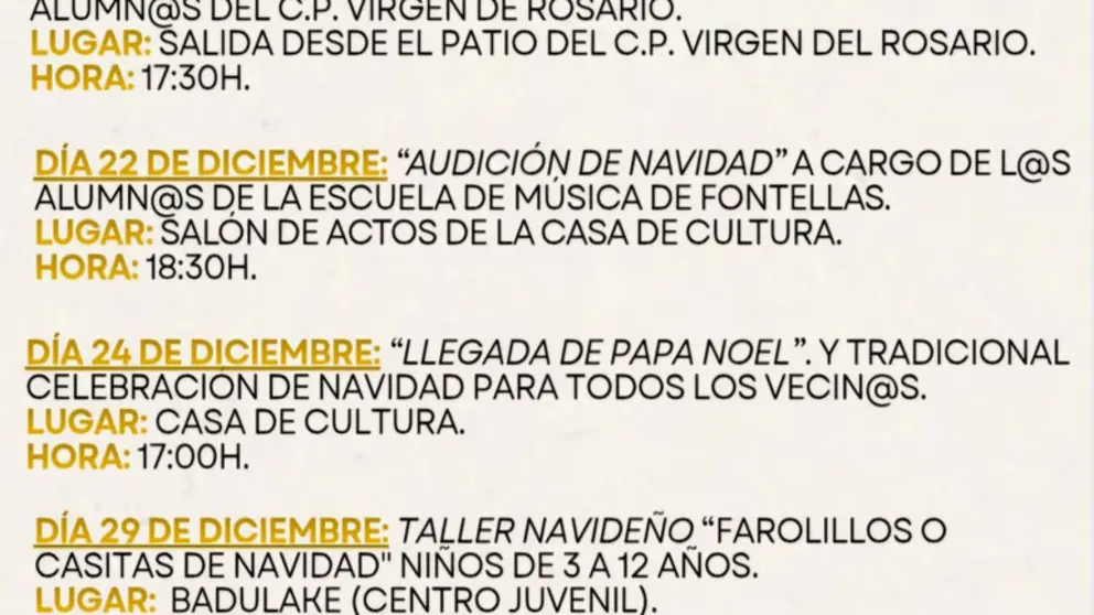 Programa de Navidad en Fontellas 2025
