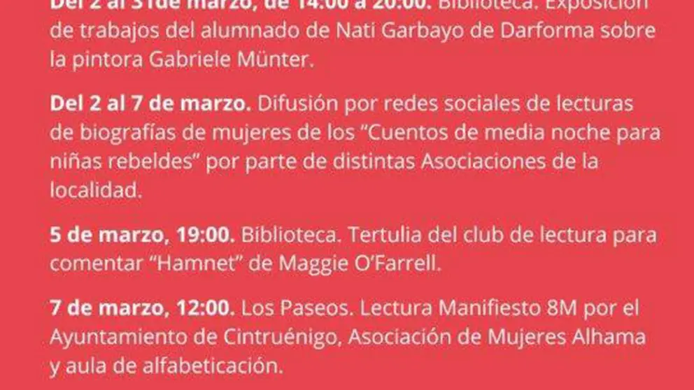 D&iacute;a Internacional de la Mujer 8M en Cintru&eacute;nigo 2026