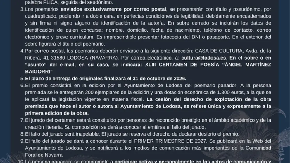 XLIII Certamen Po&eacute;tico &Aacute;ngel Mart&iacute;nez Baigorri en Lodosa 2026