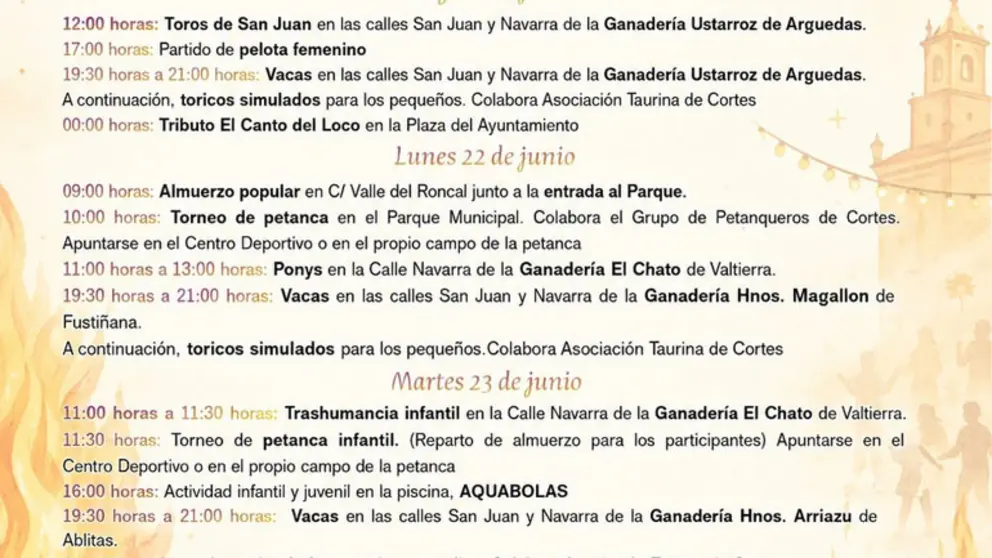 Programa de las Fiestas de San Juan de Cortes 2026