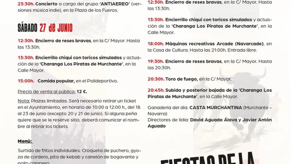 Programa de las Fiestas de la Juventud de Murchante 2026
