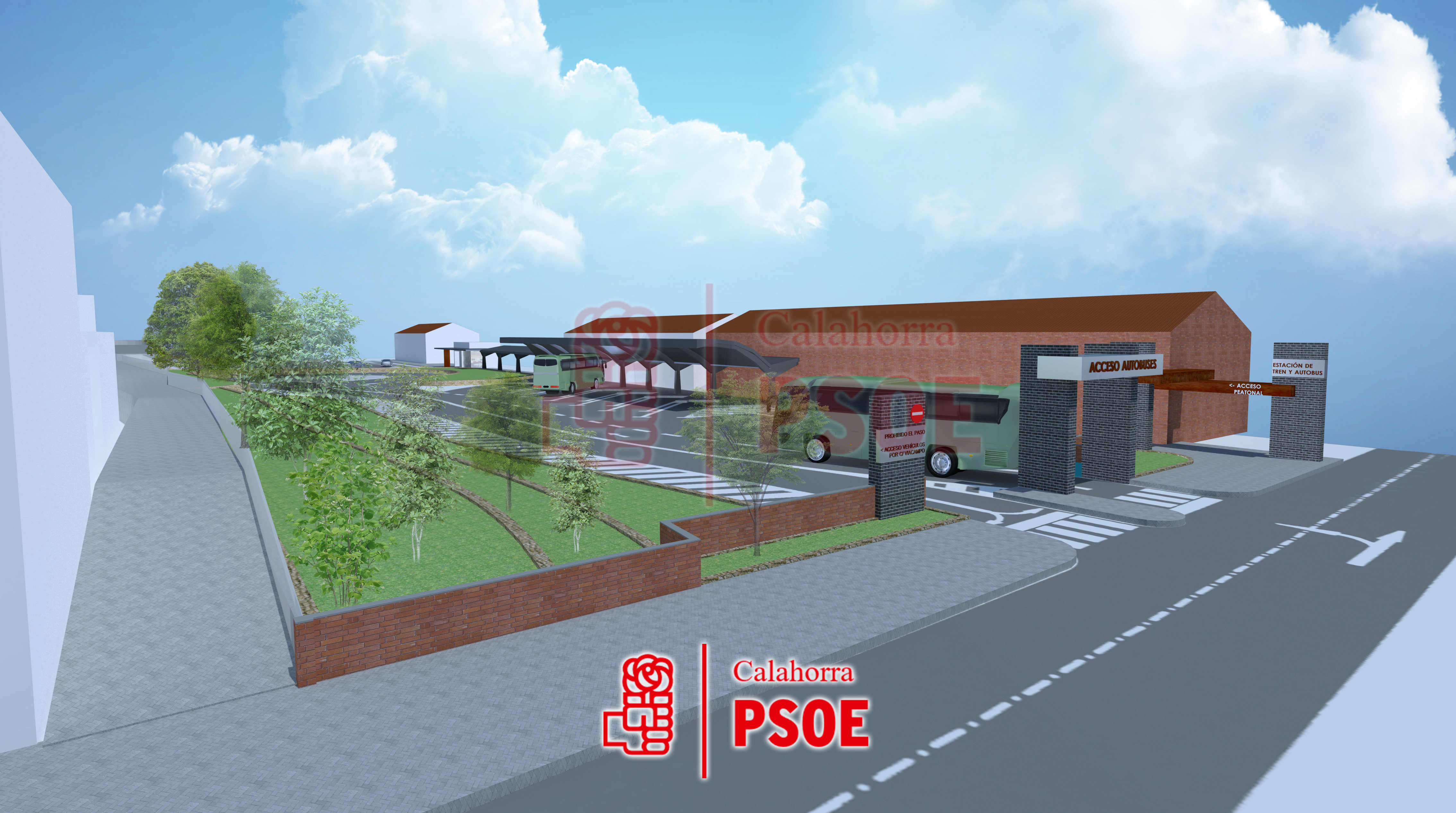 Montaje de la estación intermodal de Calahorra propuesta por el PSOE. Acceso y carretera