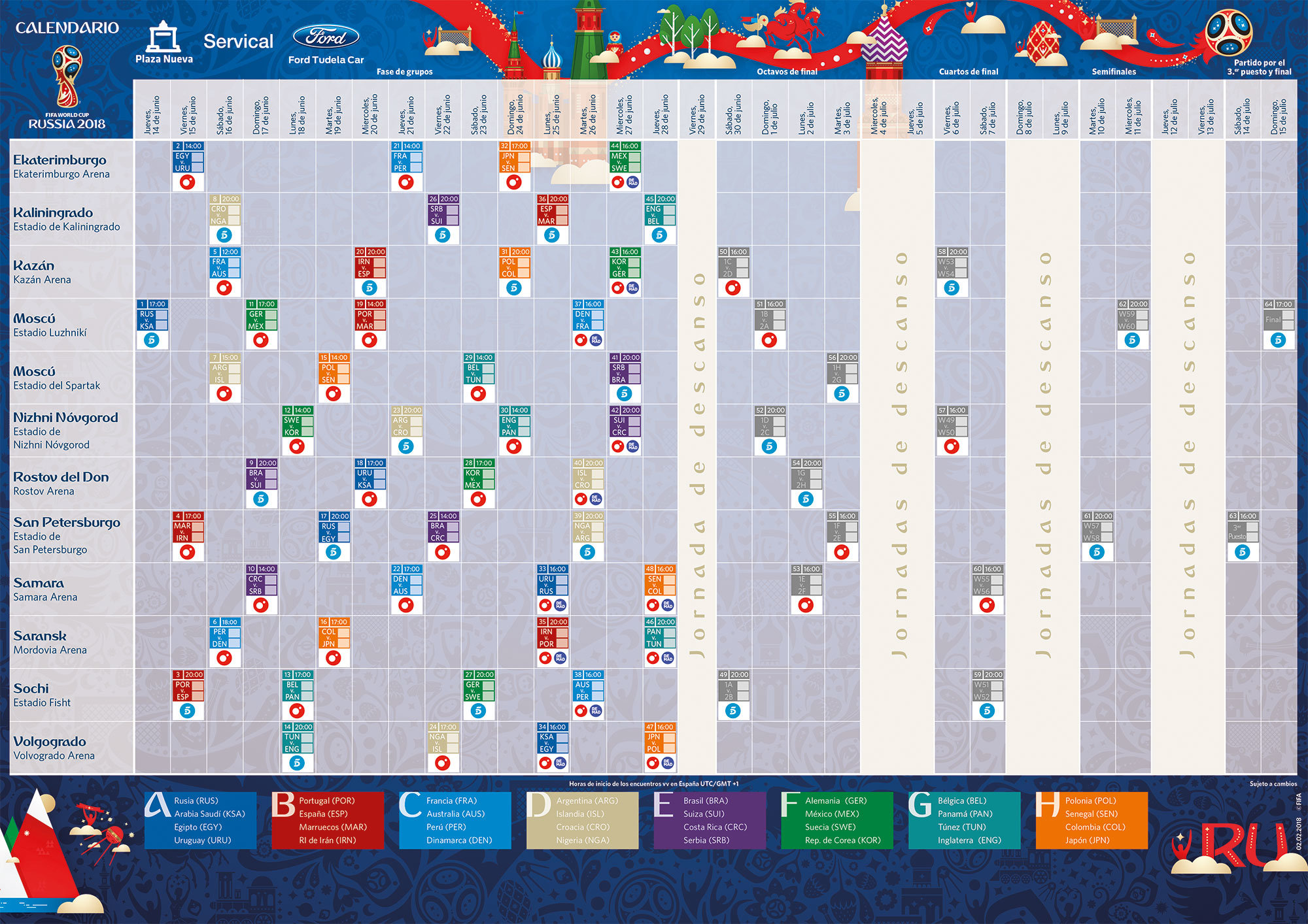 Calendario Mundial Rusia 2018