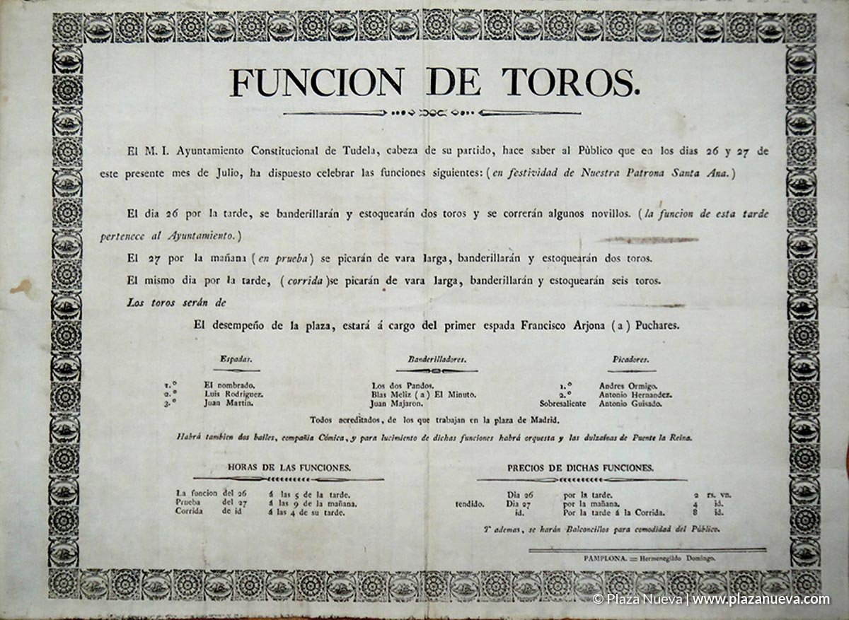 Cartel taurino del año 1841, el último en la plaza de los Fueros