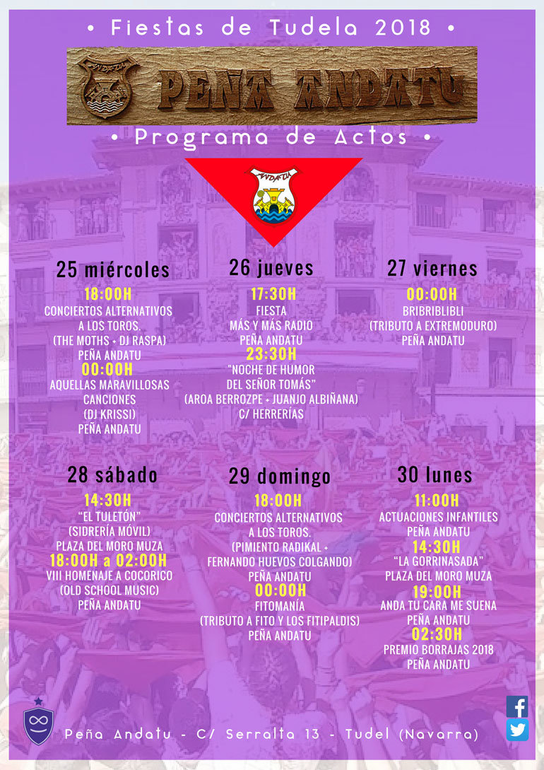 Programa Fiestas de Tudela 2018 de la Peña Andatu