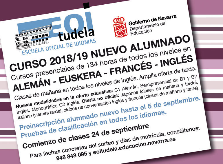 Curso 2018:19 nuevo alumnado Escuela Oficial de Idiomas de Tudela