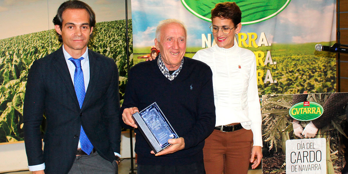 Eduardo López, consejero delegado de Gvtarra, Juan Orduña y la presidenta de Navarra, María Chivite