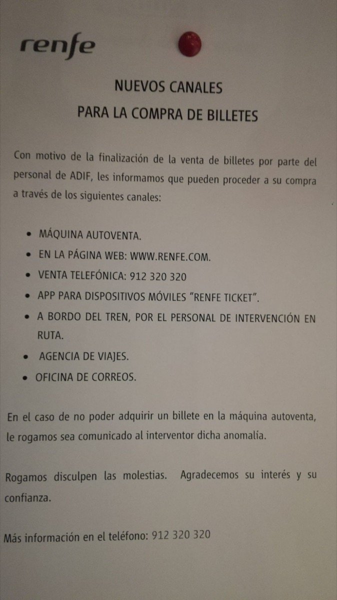 Nota emitida por Renfe
