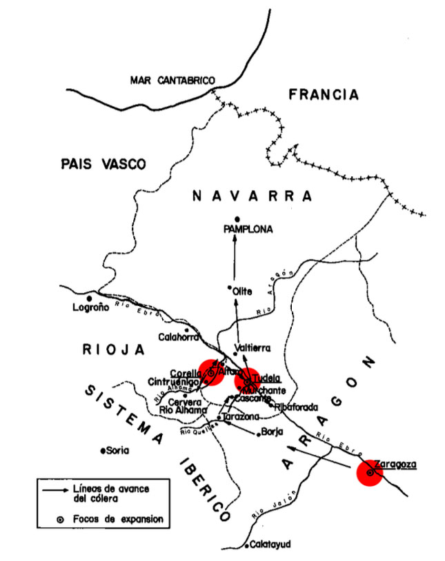 Focos del cólera y las lineas de expansión