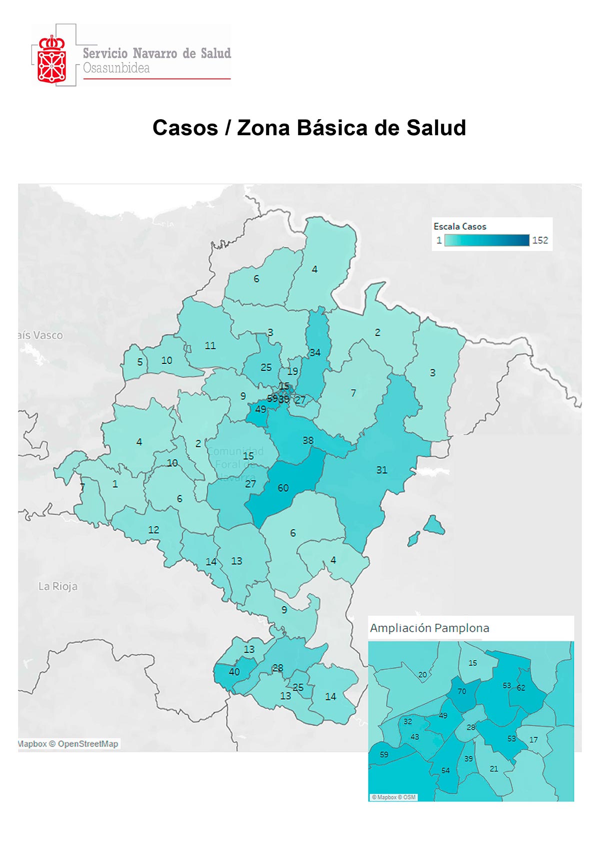 Mapa del coronavirus en Navarra con los casos detectados por Zonas Básicas de Salud