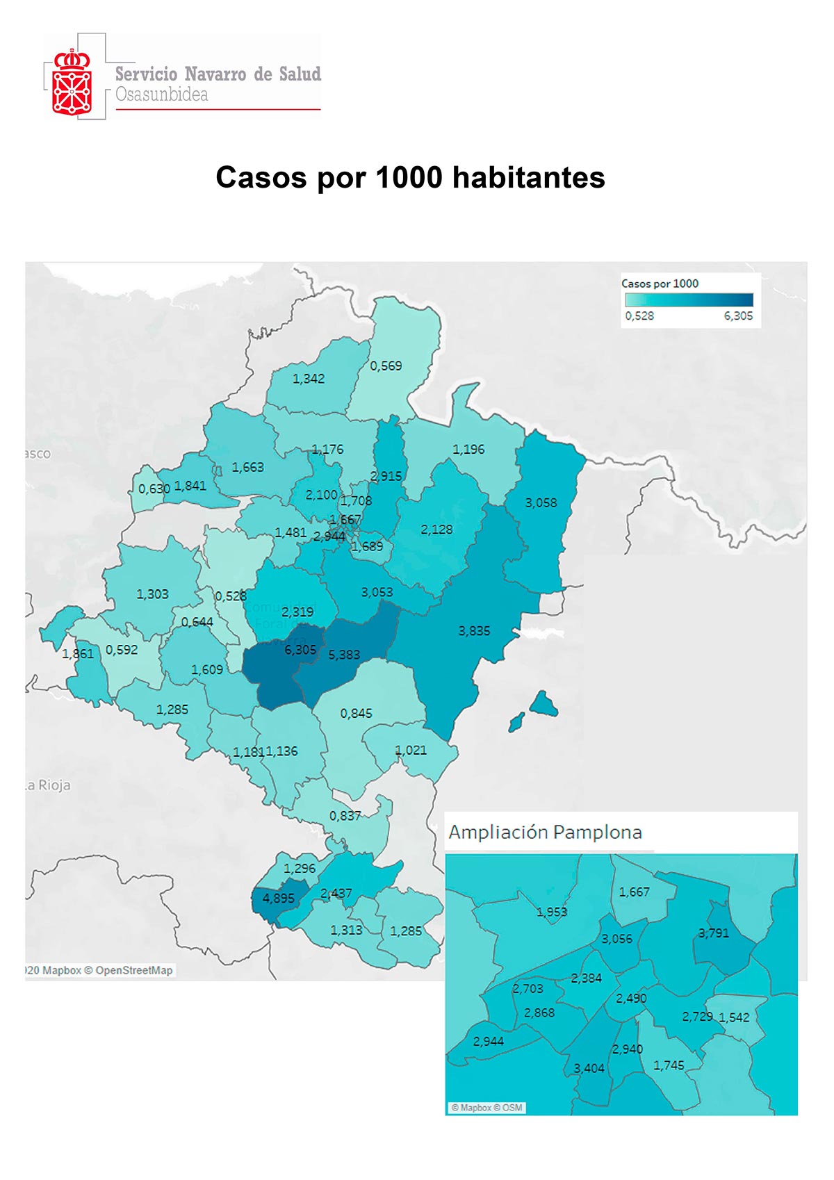 Mapa del coronavirus con la incidencia registrada en las distintas Zonas Básicas de Salud
