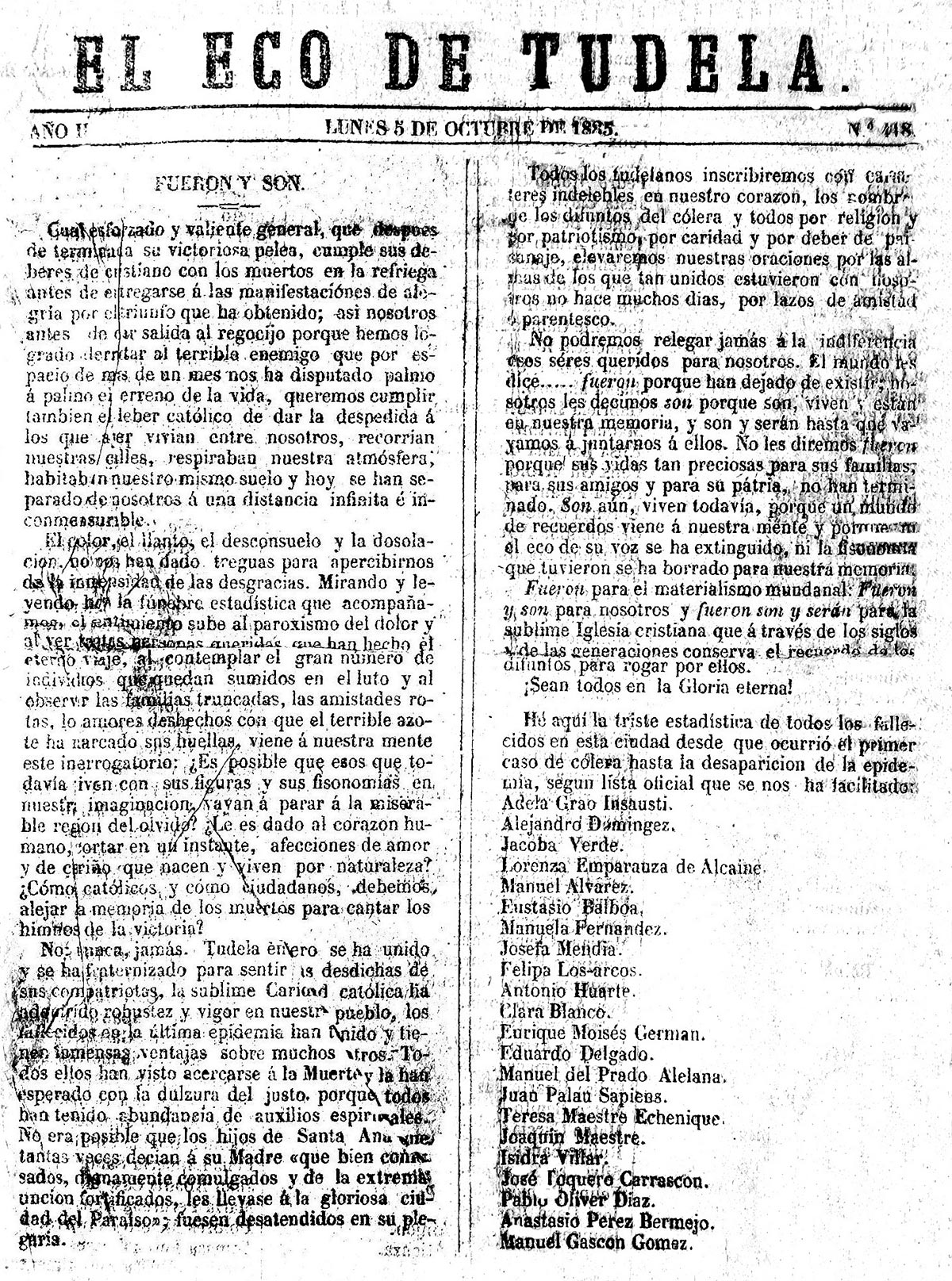 El Eco de Tudela 5 de octubre de 1885