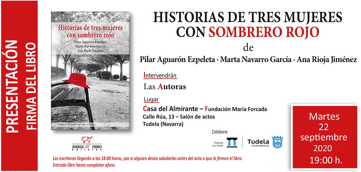 Invitación a la presentación en Tudela del libro ‘Historias de tres mujeres con sombrero rojo’