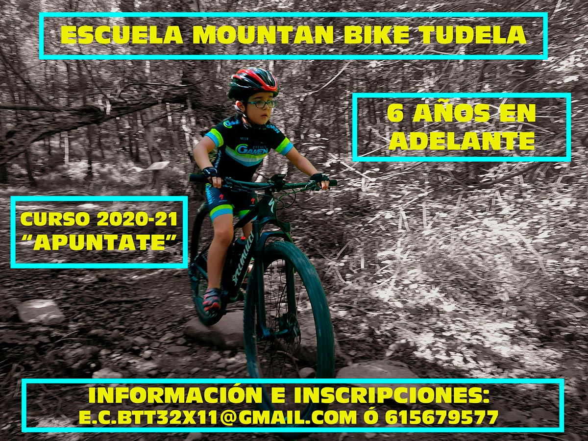 Cartel de la escuela de Mountan bike que va a sacar adelante en Tudela