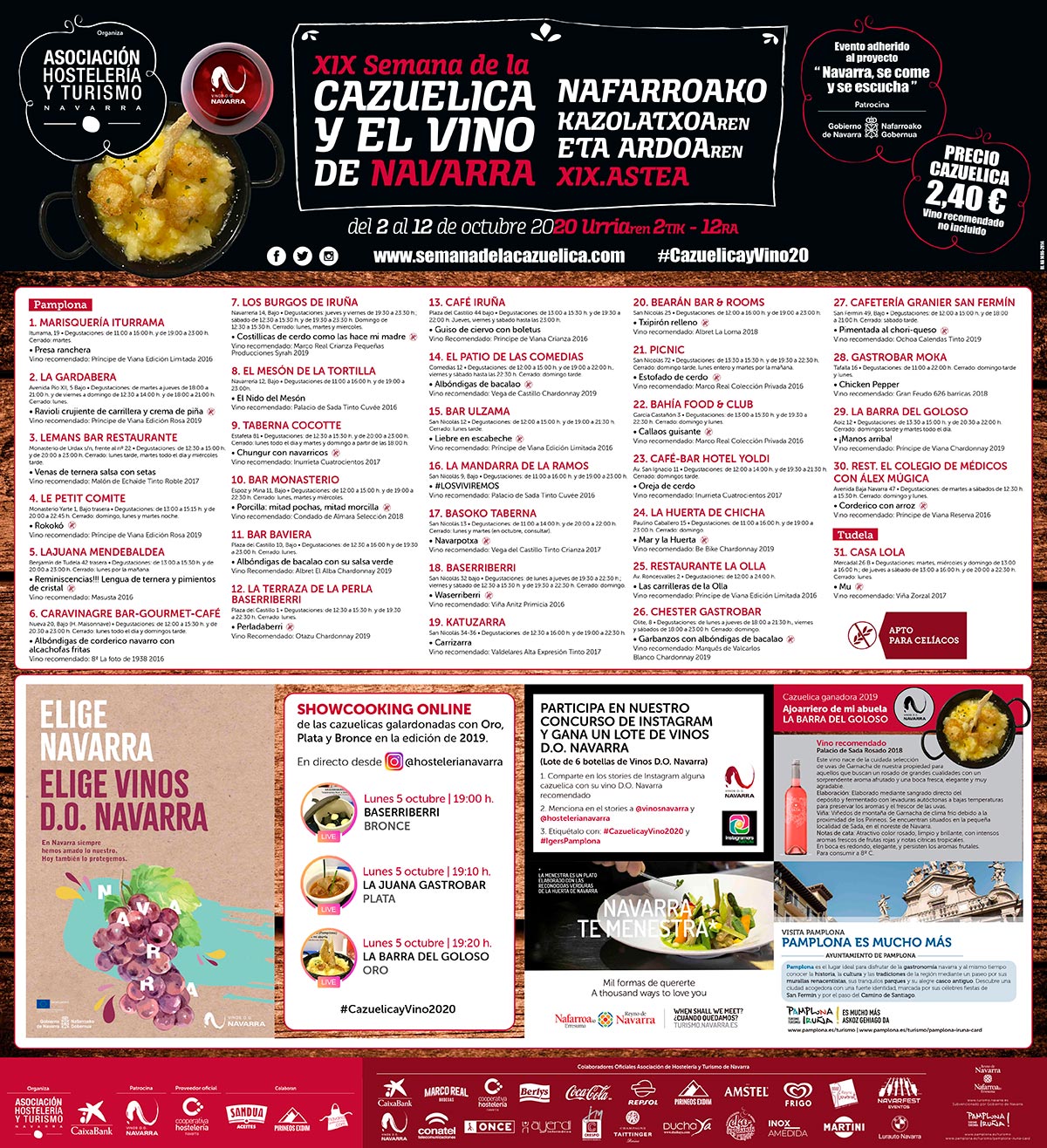 XIX Semana de la Cazuelica y su maridaje con el Vino D.O. Navarra establecimientos