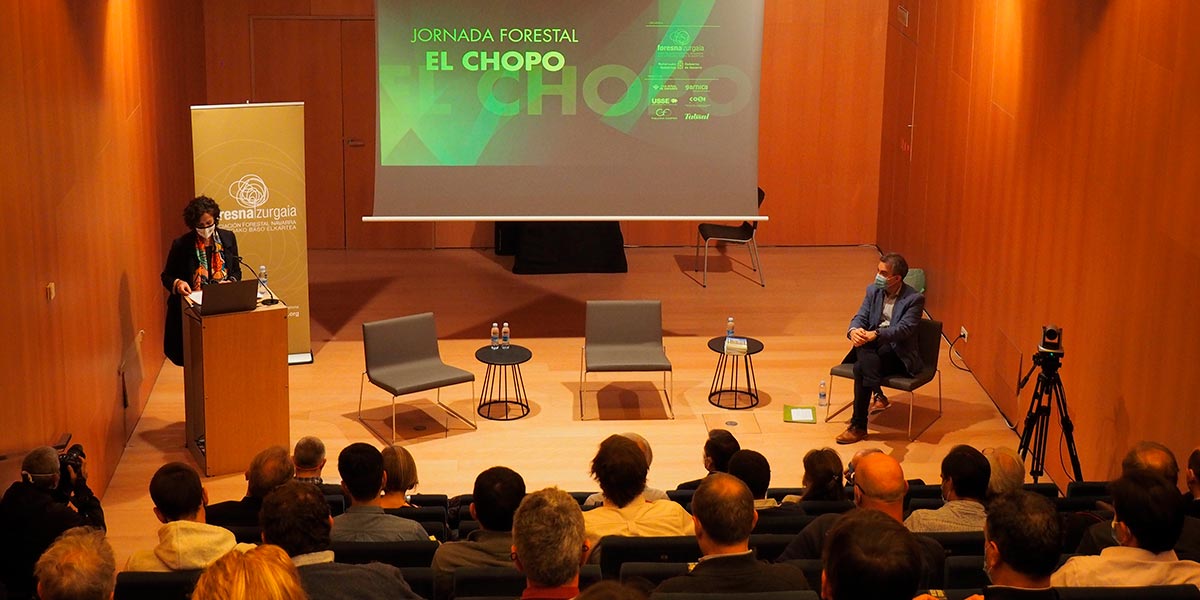 Itziar Gómez, consejera de Desarrollo Rural y Medio Ambiente del Gobierno de Navarra en la inauguración de la jornada sobre el chopo
