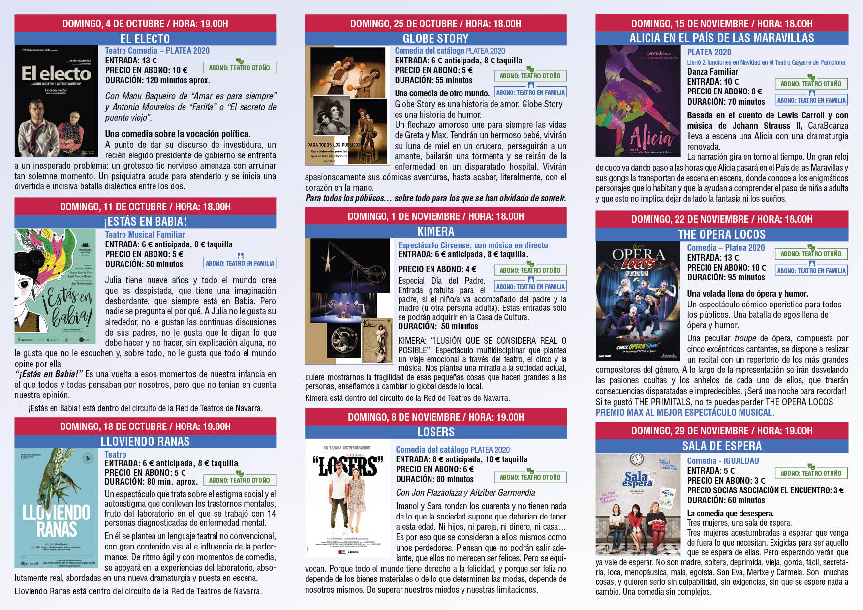 Programación octubre-diciembre 2020 del Auditorio de Ribaforada 2