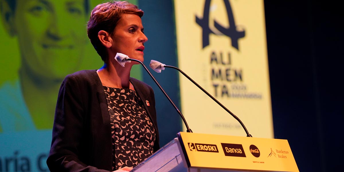 La presidenta de Navarra, María Chivite, interviene en el acto de entrega de los V Premios Alimenta Navarra 2020