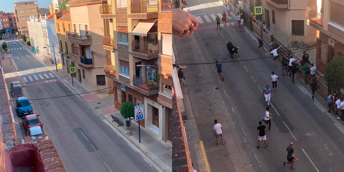 Fotografías del 29 de septiembre, San Miguel, patrón de Rincón. La primera imagen del año 2020 y la segunda de 2019, con el encierro de toros