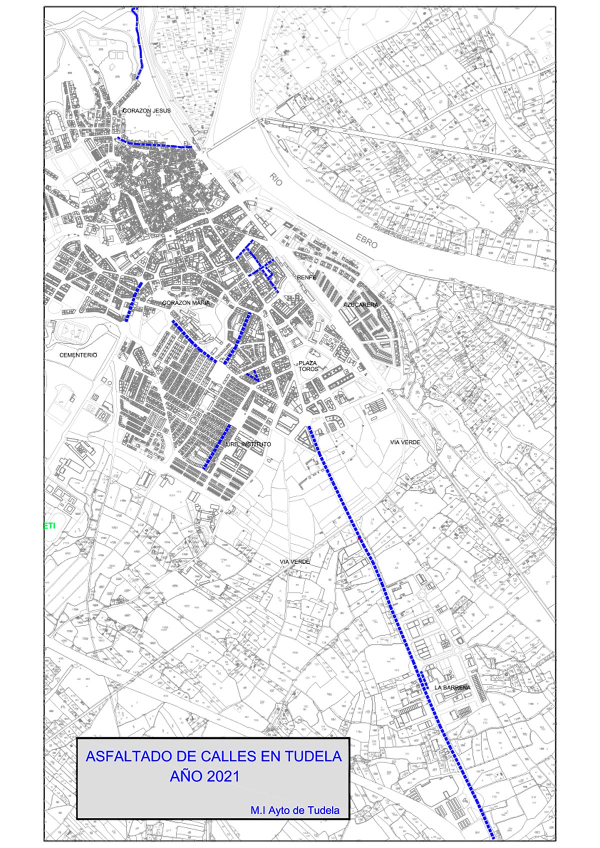 Plano del asfaltado de calles de Tudela para este año