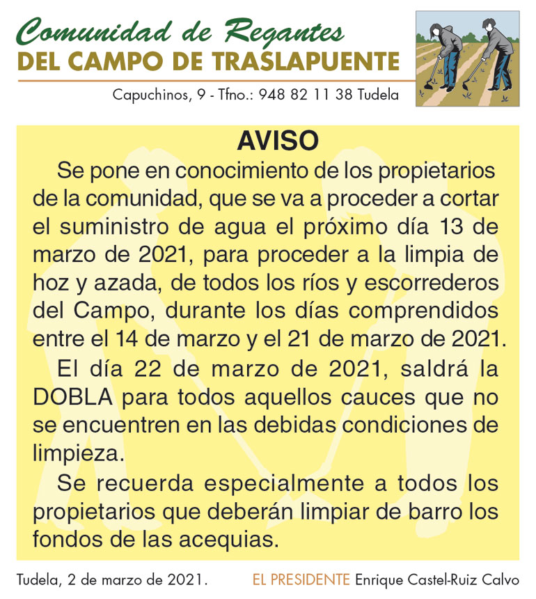 anuncio Regantes TRASLAPUENTE Limpia 2x3
