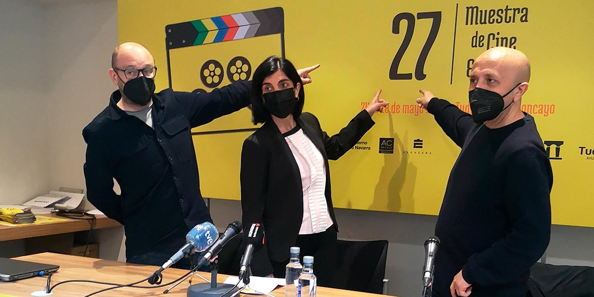 Julio Mazarico, Merche Añón y Luis Alegre en la presentación de la 27º Muestra de cine español de Tudela
